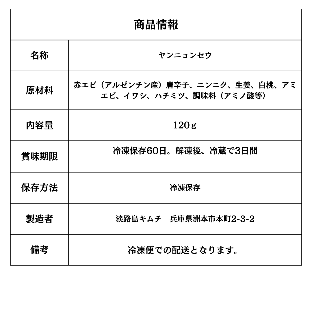 淡路島キムチ　海鮮コンボD　生タコ、生イカ、ヤンニョンセウ、カンジャンセウの4種（送料込み）